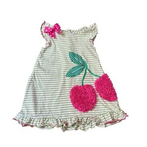 Good Lad Cherry Ruffle Tank Top Kids Green Stripe Applique SIZE 3T